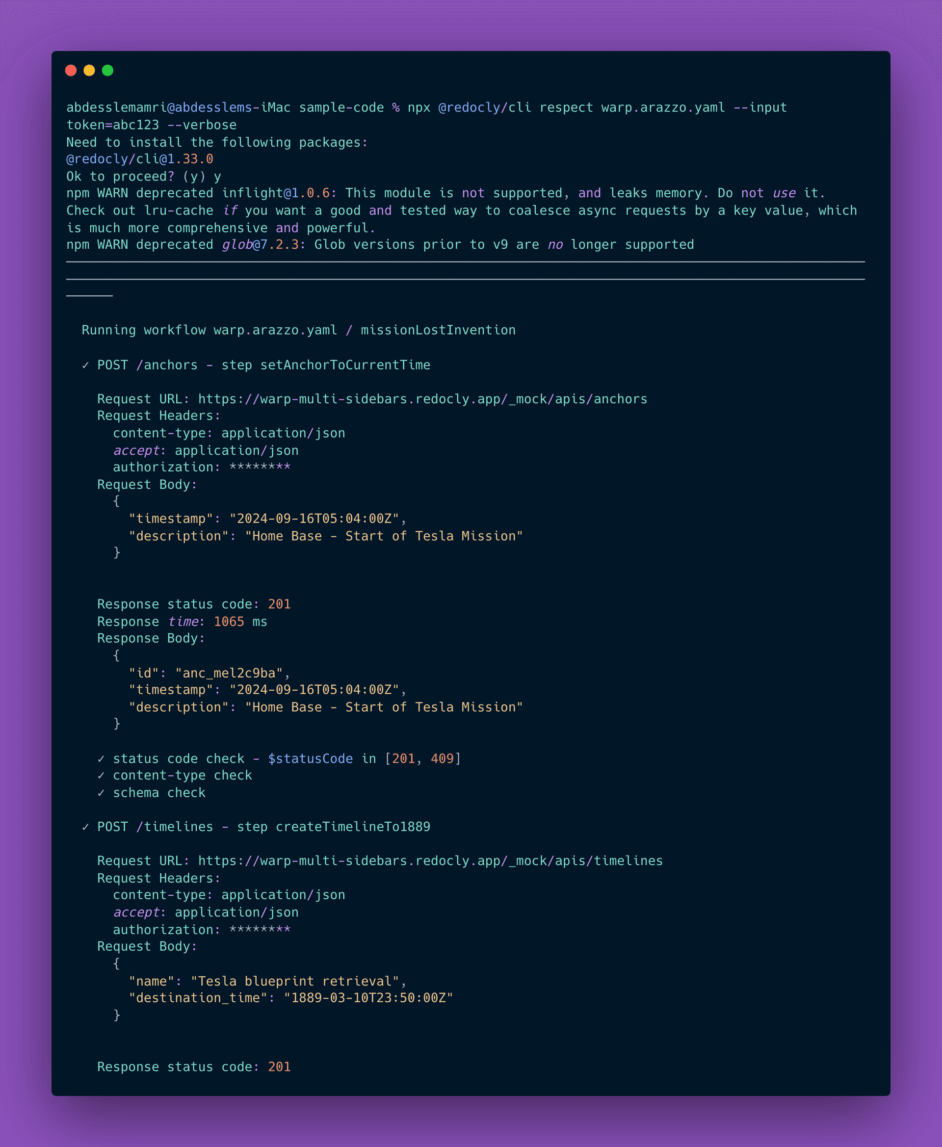 Screenshot execute end-to-end tests from an Arazzo workflow API description document
